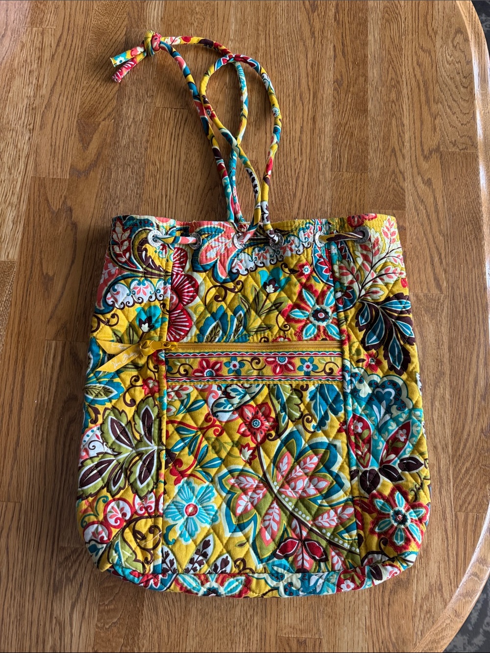 Vera Bradley Yellow Quilted Floral Tote with Braided Straps